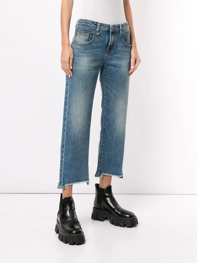 R13 Boy Straight Cropped Frayed Mid-rise Straight-leg Jeans In Blue