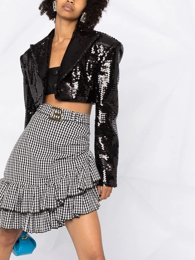 Shop Balmain Belted Ruffled Asymmetric Skirt In Black