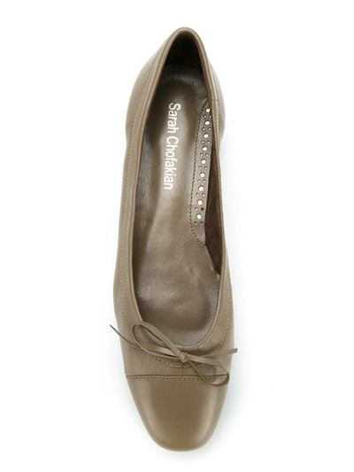 Shop Sarah Chofakian Martina Leather Ballerina Shoes In Neutrals