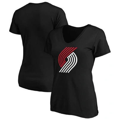 Shop Fanatics Branded Black Portland Trail Blazers Primary Logo Team V-neck T-shirt