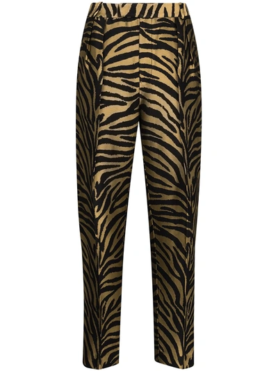 Shop Khaite Magdeline Zebra-print Tapered Trousers In Black