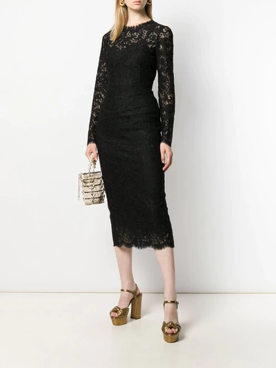 Shop Dolce & Gabbana Floral Lace Midi Dress In Black