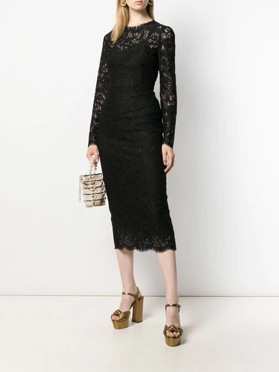 Dolce & Gabbana Floral Lace Midi Dress In Black