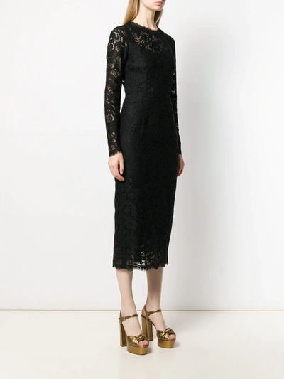 Shop Dolce & Gabbana Floral Lace Midi Dress In Black