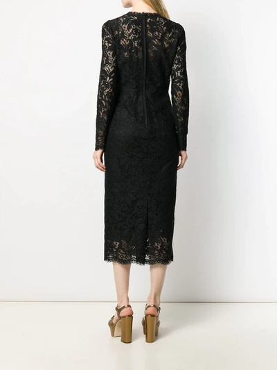 Shop Dolce & Gabbana Floral Lace Midi Dress In Black