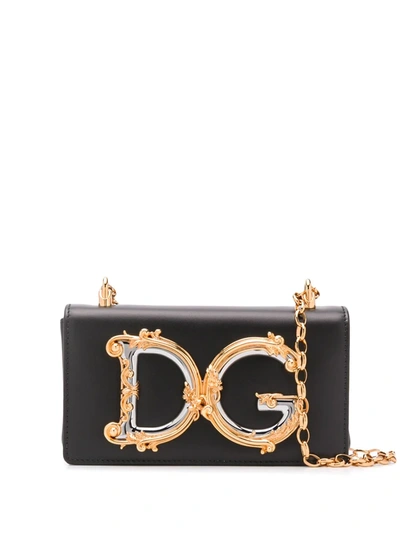 Shop Dolce & Gabbana Dg Girls Leather Phone Bag In Black