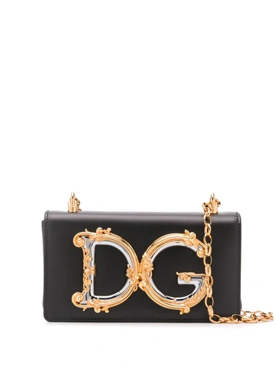 Dolce & Gabbana Dg Girls Leather Phone Bag In Black
