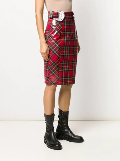 Shop Philipp Plein Tartan Pencil Skirt In Red