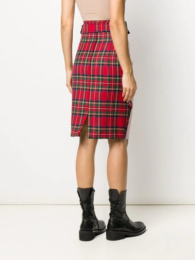 Philipp Plein Tartan Pencil Skirt In Red