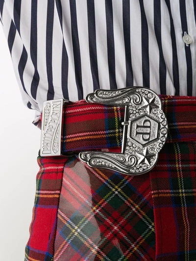 Philipp Plein Tartan Pencil Skirt In Red
