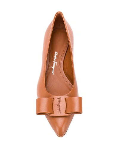 Ferragamo Vara Bow Flat Pumps In Brown