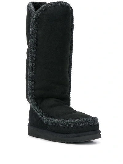 Shop Mou Woven Detail Boots In Black