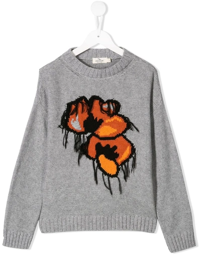 Shop Andorine Floral Knitted Jumper In Grey