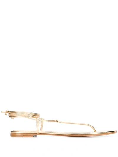 Gianvito Rossi Metallic Gold Leather Flat Sandals In Gold