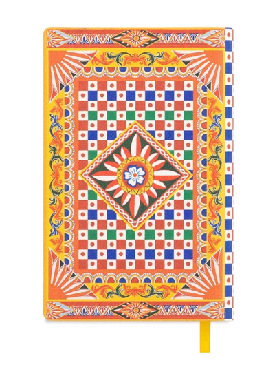 Dolce & Gabbana Small Carretto-print Ruled Notebook In Yellow