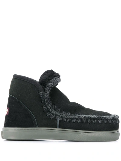 Shop Mou Crochet Stitch-trim Sneaker Boots In Black