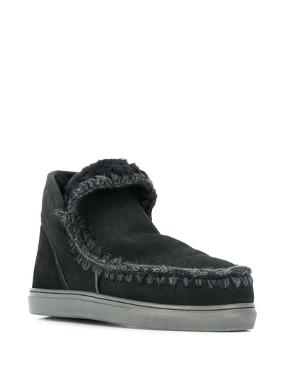 Shop Mou Crochet Stitch-trim Sneaker Boots In Black