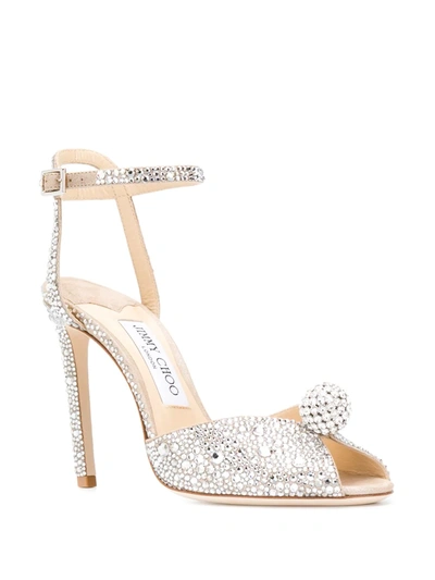 Jimmy Choo Sacora Peep-toe Crystal-embellished Leather Sandals In Silver