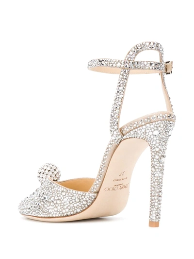 Jimmy Choo Sacora Peep-toe Crystal-embellished Leather Sandals In Silver