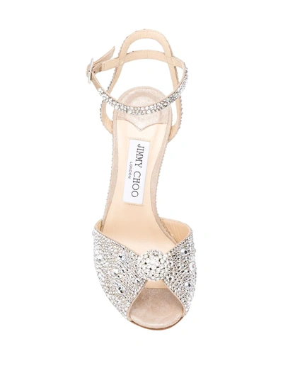 Jimmy Choo Sacora Peep-toe Crystal-embellished Leather Sandals In Silver