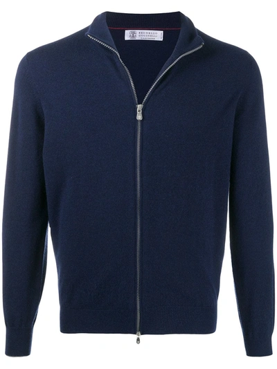 Brunello Cucinelli Wool And Cashmere Blend Cardigan In Blue