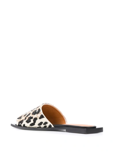 Shop Ganni Leopard-print Beaded Sandals In Neutrals