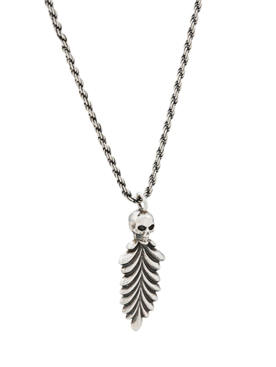 Shop Emanuele Bicocchi Skull & Feather Necklace In Silver