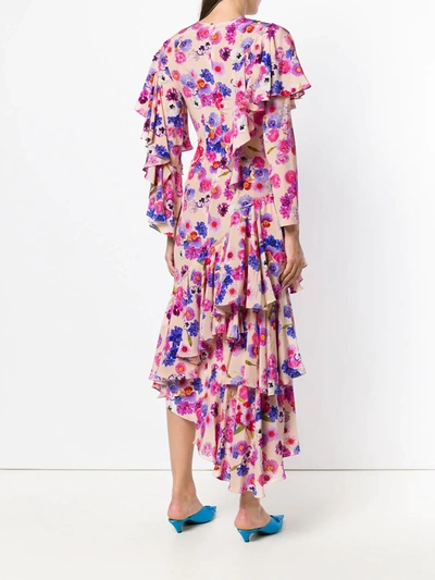 Shop Natasha Zinko Asymmetric Floral Dress In Neutrals