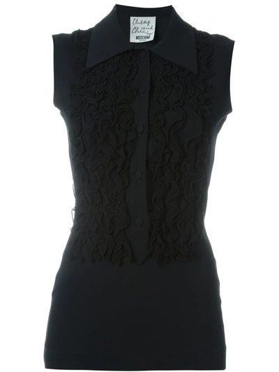 Pre-owned Moschino Vintage Frill Detail Top In Black