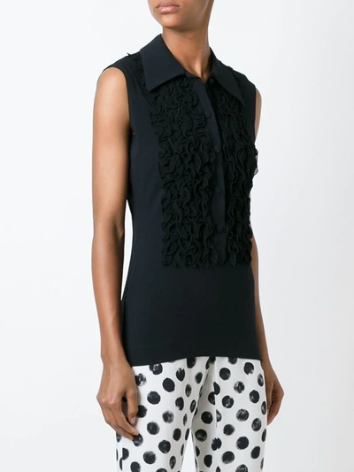 Pre-owned Moschino Vintage Frill Detail Top In Black