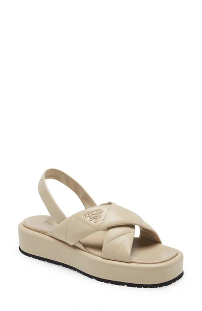 Shop Prada Platform Slingback Sandal In Deserto