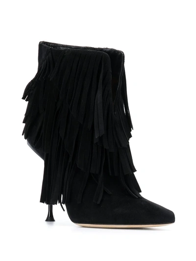 Shop Sergio Rossi Fringed Ankle Boots In Black