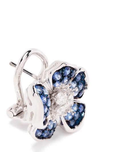 Shop Leo Pizzo 18kt White Gold Flora Diamond And Sapphire Earrings In Silber