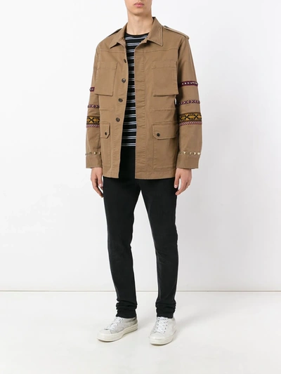 Shop Fashion Clinic Timeless Embroidered Sleeve Field Jacket In Brown
