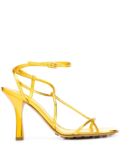 Shop Bottega Veneta Stretch Ankle-strap Sandals In Gold