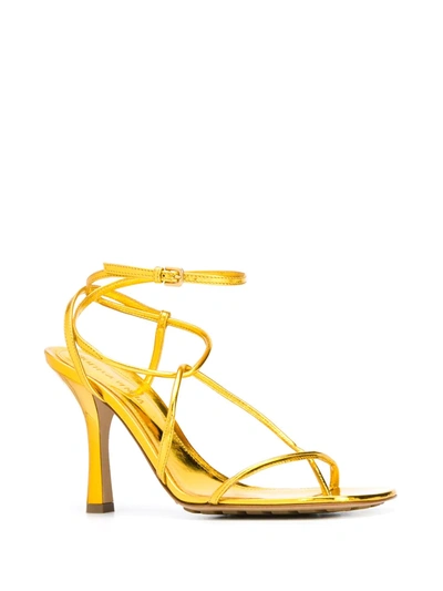 Shop Bottega Veneta Stretch Ankle-strap Sandals In Gold