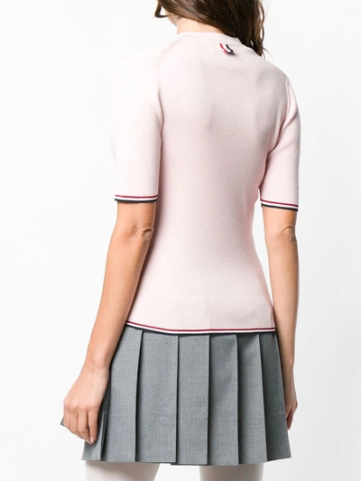 Shop Thom Browne Rwb-stripe Ribbed T-shirt In Pink