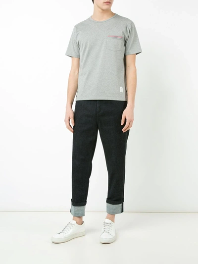 Shop Thom Browne Rwb Pocket Trim Short-sleeve Tee In Grey