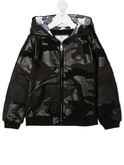 Philipp Plein Kids' Camouflage-print Zip-up Hoodie In Black | ModeSens