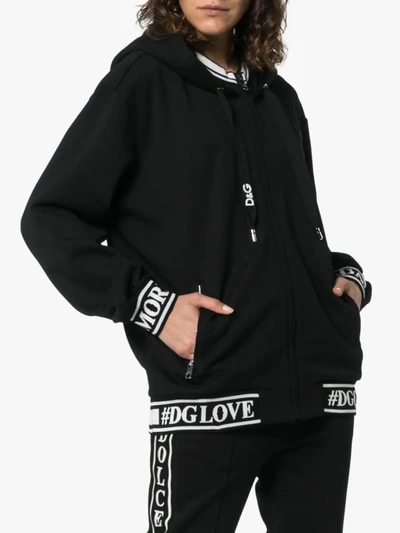 Shop Dolce & Gabbana Logo Print Cotton Hoodie In Black
