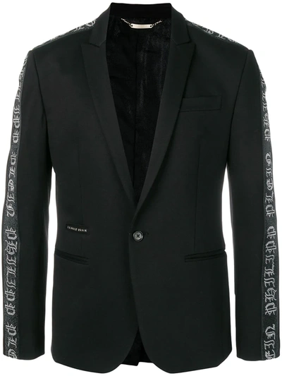 Shop Philipp Plein Bands Logo Trim Blazer In Black