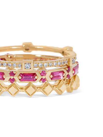 Shop Annoushka 18kt Yellow Gold Diamond Sapphire Baguette Stack Ring In Pink