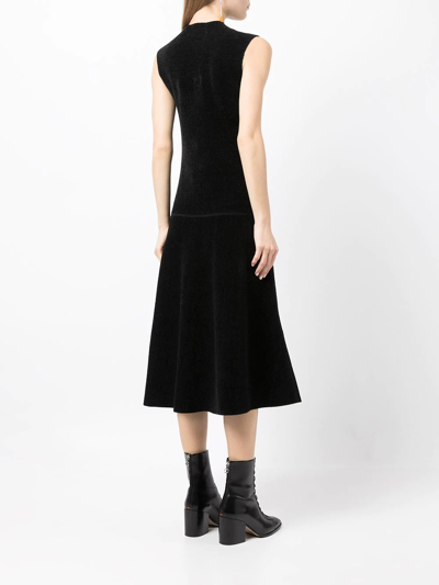 V-neck Sleeveless Knitted Midi Dress In Black
