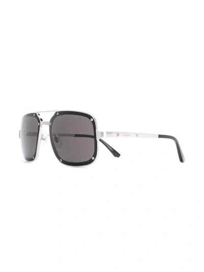Shop Cartier Santos De  Square-frame Sunglasses In Silver