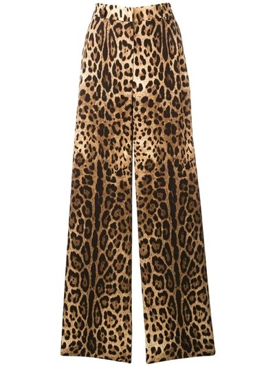 Shop Dolce & Gabbana Leopard-print Flared Trousers In Brown