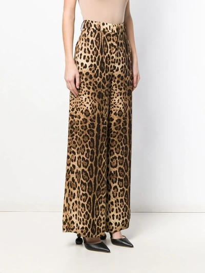 Shop Dolce & Gabbana Leopard-print Flared Trousers In Brown