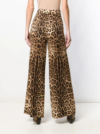 Shop Dolce & Gabbana Leopard-print Flared Trousers In Brown