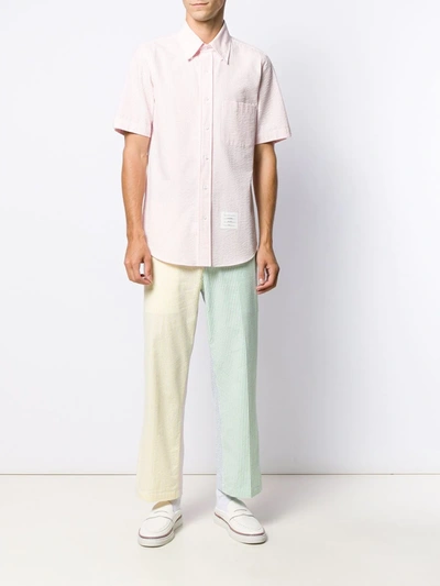 Shop Thom Browne Striped Short-sleeved Seersucker Shirt In Pink