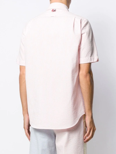 Shop Thom Browne Striped Short-sleeved Seersucker Shirt In Pink