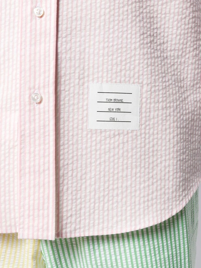 Shop Thom Browne Striped Short-sleeved Seersucker Shirt In Pink
